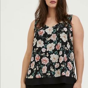 NWOT Black Floral Chiffon Double Layer Tank
